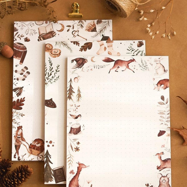 Notizblock Wald Fuchs Autumn Winter Notepad Notizen Set