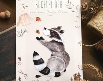 Iron-on transfers sheet raccoon nature leaves iron-on motif