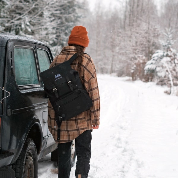 Vintage Rucksack Wald bestickt black