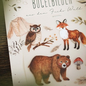 Waldfreunde Bügelbilderbogen Fuchs Bär Wolf Eule Fliegenpilz Motive zum Aufbügeln DIY