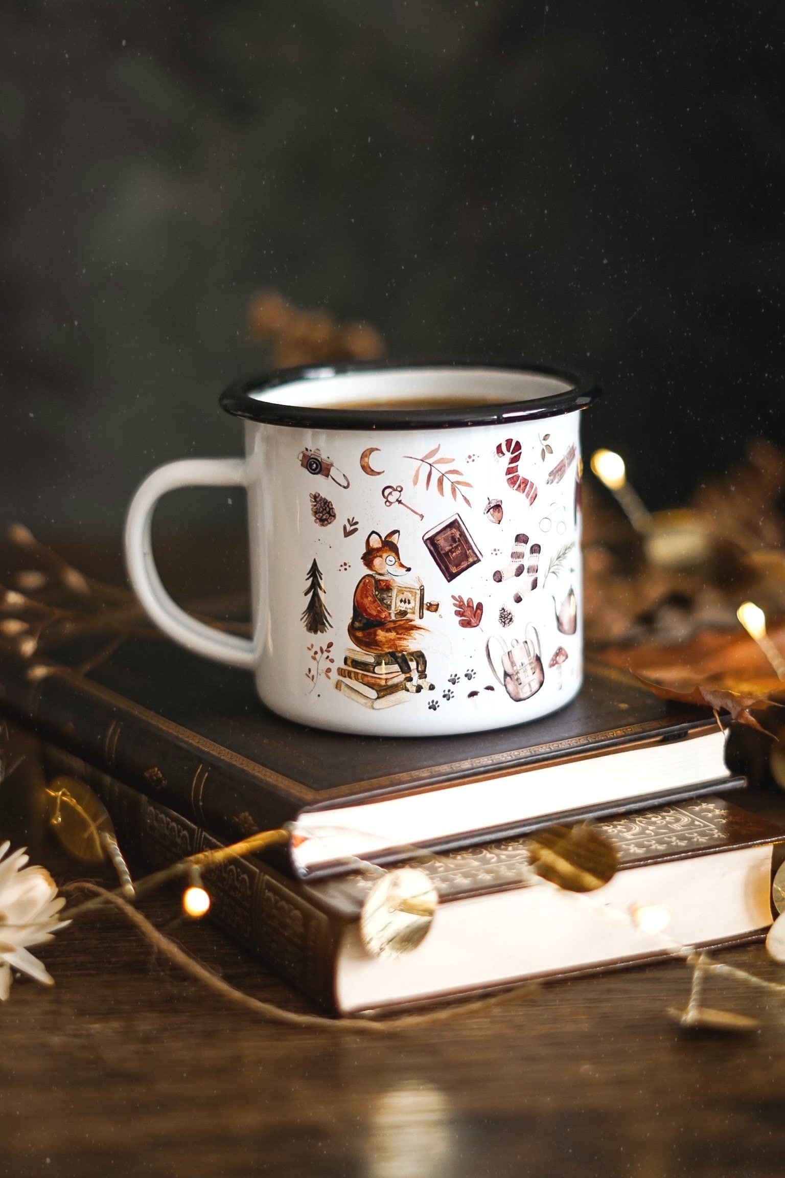 Enamel mug fox autumn cozy forest travel mug foxes