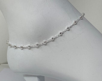 Solid .925 Sterling Silver Polished CZ Bow 9in w/1Ext Anklet 9 inches