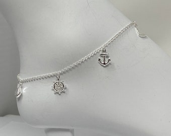 925 Sterling Silver Anklet, Dainty Anklet with Sea life Charm Anklet, Adjustable Minimalist Silver Anklets for Women, Gift For Her
