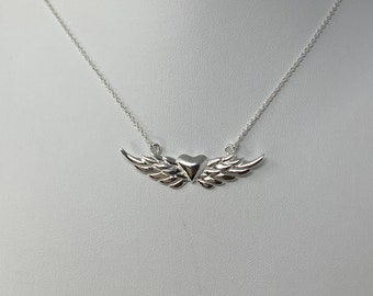 925 Sterling Silver Heart With Wings Necklace. Sterling Silver Angel Wing Necklace. Gift for Her in 16+2 Inches"| Best Holidays Gift