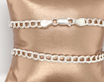 Sterling Silver Bracelet, Italian Made 5 mm Solid Sterling Silver Charm Bracelet, Link Bracelet, Double Link Bracelet, Minimalist Bracelet.