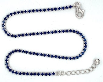 Bracelet de cheville en argent sterling 925, Bracelet de cheville plaqué rhodium, Bracelet de cheville CZ en saphir bleu minimaliste, Bracelets de cheville en argent minimalistes pour femme, Cadeau pour elle