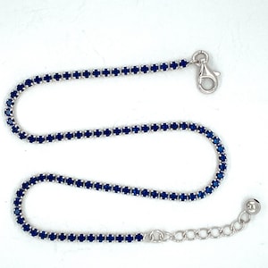 925 Sterling Silver Anklet, Rhodium Plated Anklet, Minimalist Blue Sapphire CZ Anklet, Minimalist Silver Anklets for Women, Gift For Her
