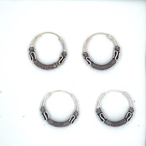 925 Sterling Silver Earrings, 16 mm Bali Hoop Earrings.  16 mm Endless Bali Hoop Earrings sold by pair. Bali Coil Weave Boho Hoop Earrings