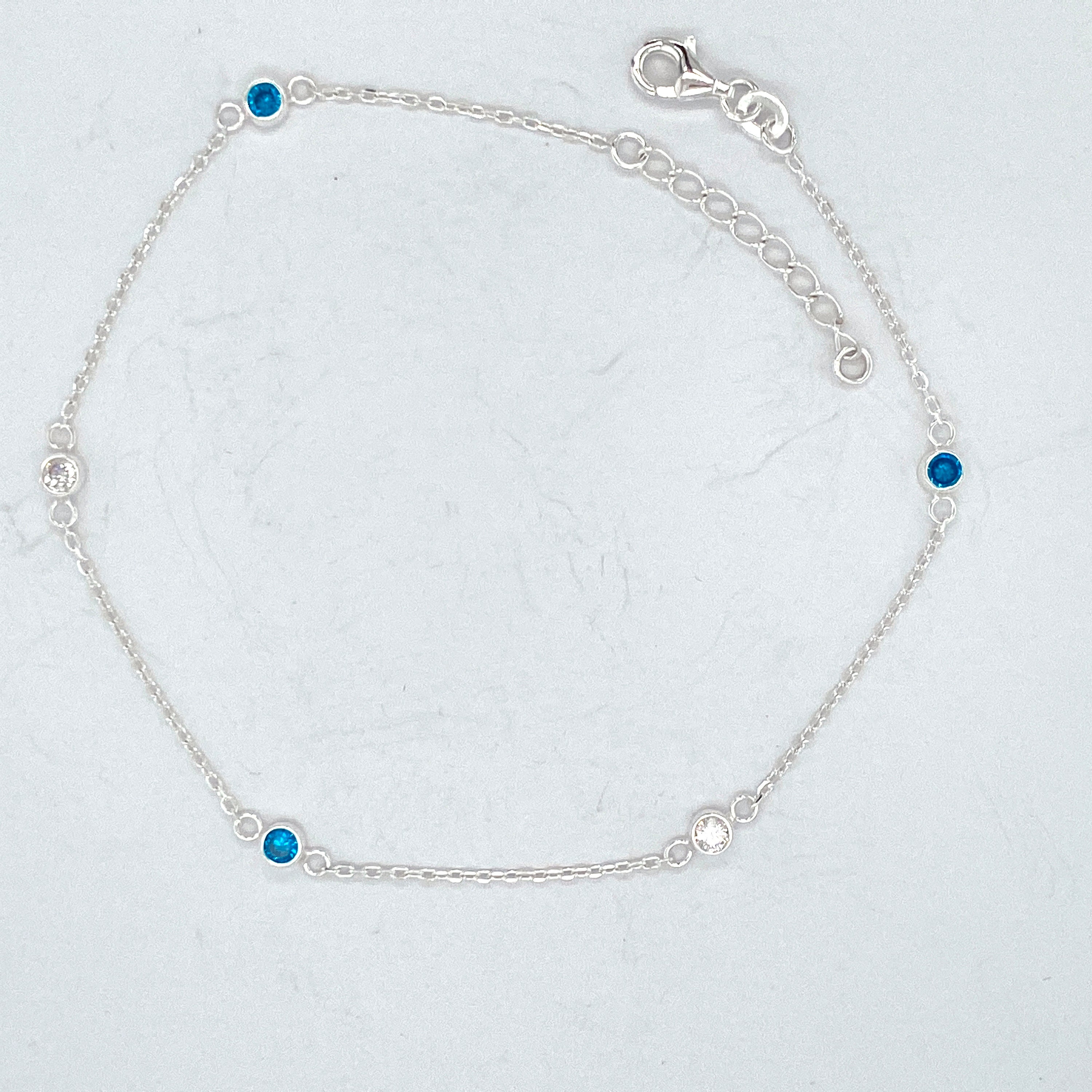 925 Sterling Silver Anklet Dainty Anklet With Bezel Set Blue Etsy