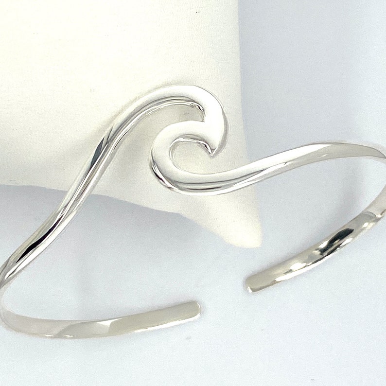 925 Sterling Silver Bangle, Sterling Silver Surf Wave Cuff Bangle. Adjustable Beach Wave Bangle, Hallmark 925 Sterling Silver Jewelry image 2