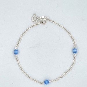 Sterling Silver Bracelet. Multi Shade 4 mm Round Sky Blue Agate Stationed on Rolo Chain Bracelet. Minimalist Bracelet.| Best Holidays Gift