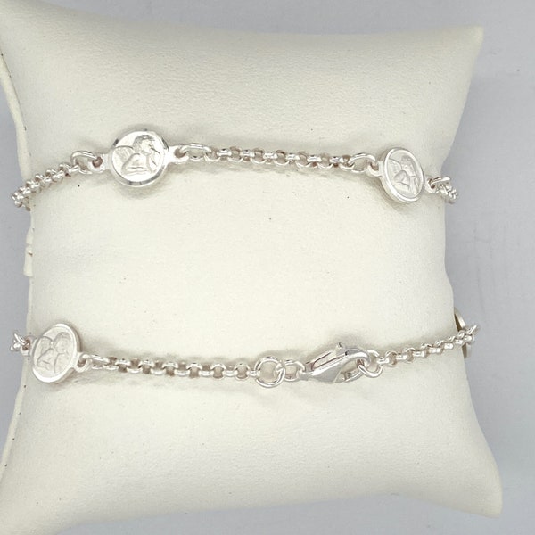 Sterling Silver Bracelet, Handmade Cherub Angel Bracelet. Sterling Silver Stationed  Cherub Angel Bracelet.| Best Gift. 7.5''