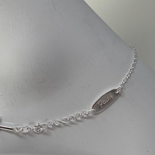 925 Sterling Silver Anklet, Sterling Silver Anklet With Cross and Faith,Sterling Silver Minimalist Anklet, Rolo Anklet Gift for Her