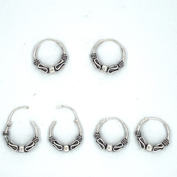925 Sterling Silver Earrings,   12 mm Endless Bali Hoop Earrings. Bali Coil Weave Boho Hoop Earrings, 12 mm Bali Hoop Earrings.