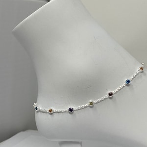 Sterling Silver Anklet, Bezel Set Blue Topaz,Amethyst, Garnet, Citrine, WhiteCZ  Adjustable Minimalist Anklet, Sterling Silver Dainty Anklet