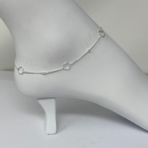 925 Sterling Silver Anklet, Adjustable Minimalist Silver Anklets for Women, Gift For Her, Silver Anklet With Small Circle, Bead Anklet