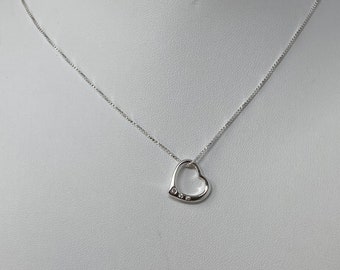 925 Sterling Silver CZ Diamond Set Floating Heart Necklace in 16,18,20 Inches. Simulated Diamond Heart Necklace, Charm.| Best Holidays Gift