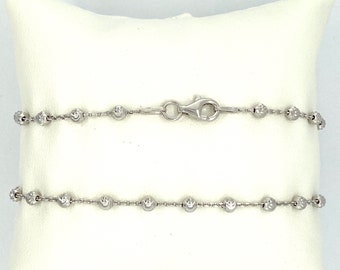 Italian Crafted 925 Sterling Silver 3mm Moon Cut Designer Stationed Bead/Ball Bracelet. Rh Sterling Silver 3mm Bead/ball Satellite Bracelet