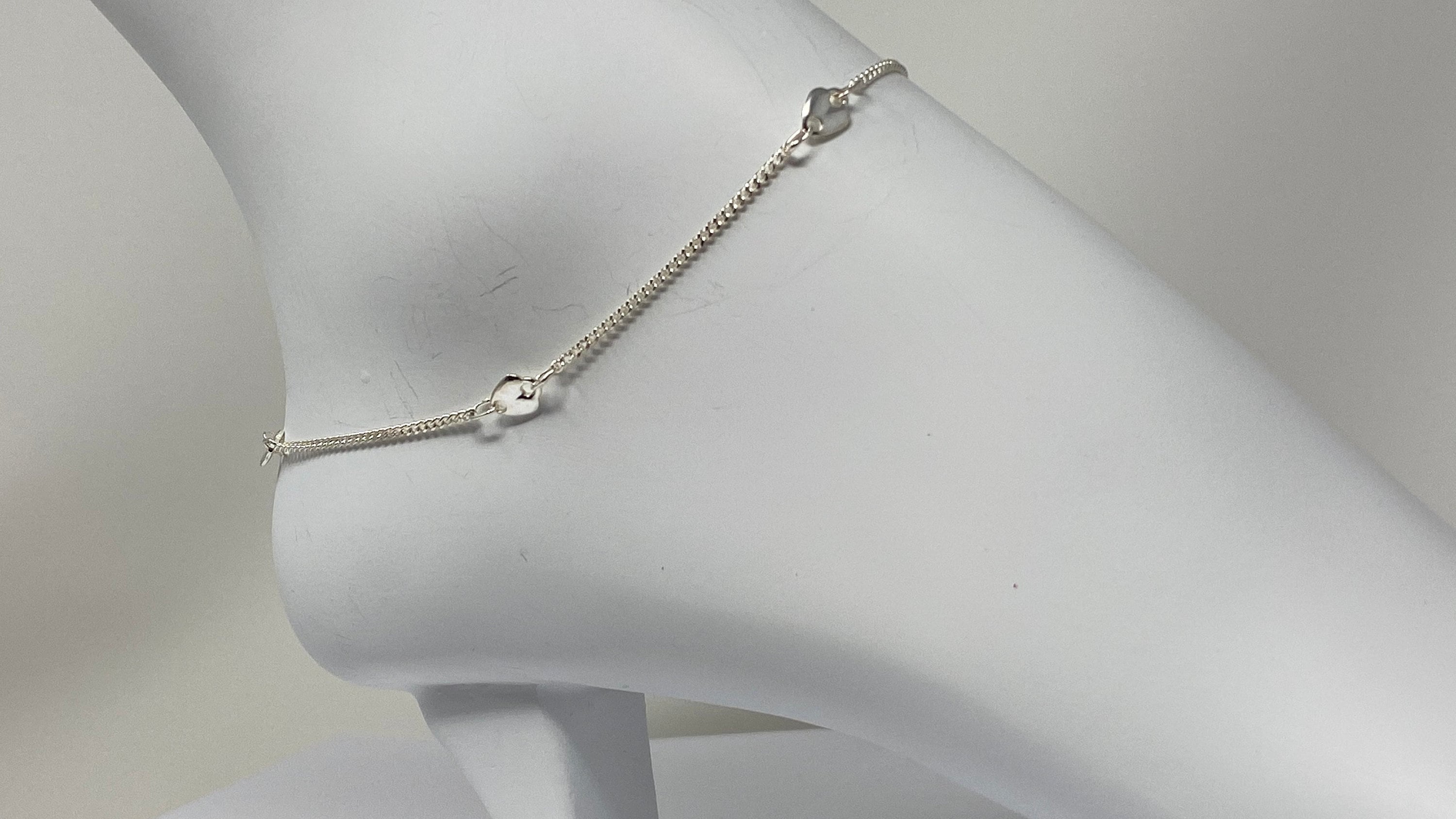 925 Sterling Silver Anklet Heart Anklet Adjustable Stationed Etsy UK