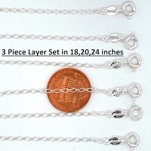 Set of 3 Chain Layer Necklace in 18,20,24 Inch, 925 Sterling Silver Chain, Figaro 8 Link Chain, for Jewelry Making, for Layering Necklace.