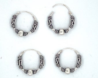 925 Sterling Silver Earrings, 16 mm Bali Hoop Earrings. 16 mm Endless Bali Hoop Earrings sold by pair. Handmade Boho Hoop Earrings.