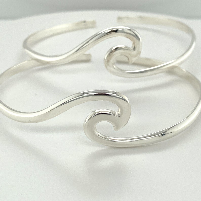 925 Sterling Silver Bangle, Sterling Silver Surf Wave Cuff Bangle. Adjustable Beach Wave Bangle, Hallmark 925 Sterling Silver Jewelry image 7