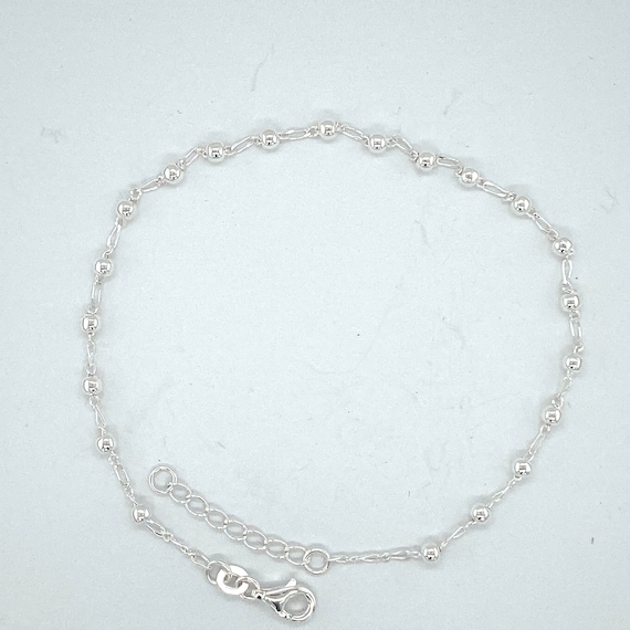 Ankle Bracelet Rosary Cross Beads Anklet 925 Sterling Silver Adjustable  8-11.5 - HarlemBling