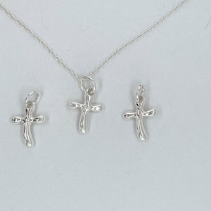 925 Sterling Silver Cross Pendant. Cross Necklace Charm. High Polish Minimalist Cross Pendant With Diamond CZ Stone. Silver Cross Necklace