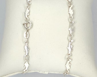 Sterling Silver Bracelet, Sterling Silver Swimming Dolphin Bracelet. Sea Life Nautical Dolphin Bracelet. Light Weight Dolphin Bracelet.
