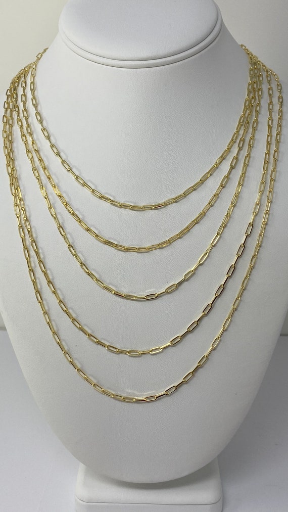 925 Vermeil 14kt Paper Clip Chain. 2.5mm Medium Weight Gold PaperClip Chain.925 Italian Solid Sterling Silver Chain in 7,16,18,20,22,24 inch
