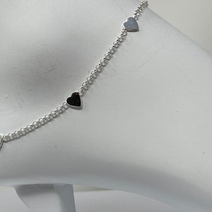 925 Sterling Silver Anklet, Heart Anklet, Heart Stationed Adjustable Minimalist Anklet with 925 Sterling Silver Heart Toe Ring.
