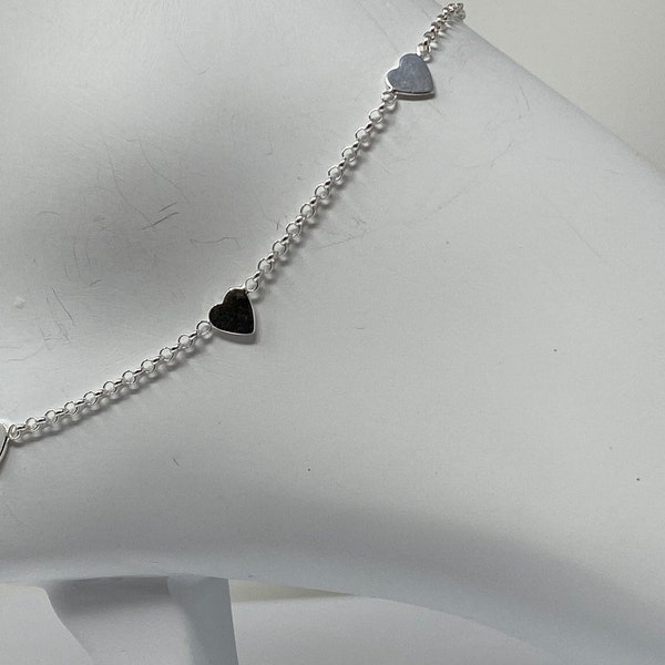 925 Sterling Silver Anklet, Heart Anklet, Heart Stationed Adjustable Minimalist Anklet with 925 Sterling Silver Heart Toe Ring.