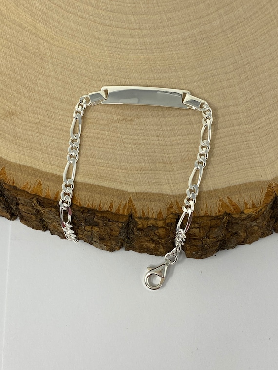 Solid 925 Sterling Silver Baby Id Figaro Chain Bracelet and