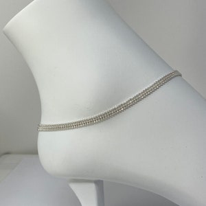 925 Sterling Silver Anklet, 925 Sterling Silver 3 Strand Dainty Anklet With Diamond Cut Bead Adjustable Anklet, Gift For Her