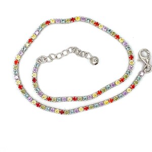925 Sterling Silver Anklet, Rainbow CZ Anklet, Dainty Rh Plated Silver Anklet, 925 Silver Anklets for Women, Gift For Her,  CZ Anklet Silver