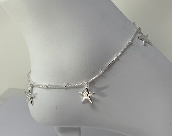 925 Sterling Silver Anklet, Starfish Dangling Anklet, Adjustable Minimalist Silver Anklets for Women, Gift For Her, Starfish Anklet Silver