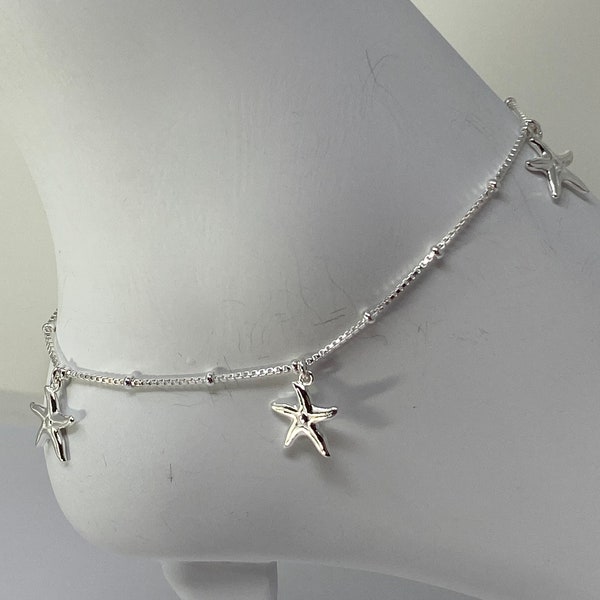 925 Sterling Silver Anklet, Starfish Dangling Anklet, Adjustable Minimalist Silver Anklets for Women, Gift For Her, Starfish Anklet Silver