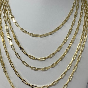 3.8 mm Large Gold Plated Solid Sterling Silver Paper Clip Link Chain. Very Strong Chain. Made in Italy Available in Size 16,18,20,22,24 Inch