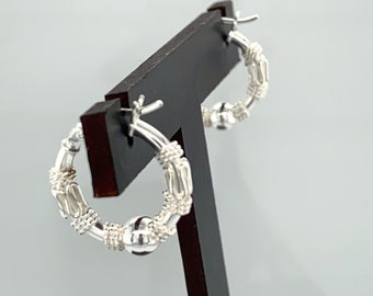 925 Sterling Silver Earrings, Bali hoop earrings, designer thick tubing with 4.5mm bead hoop earrings. 16mm hoop earrings
