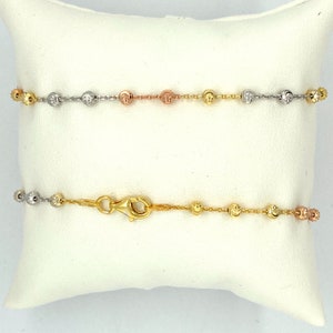 Italian Crafted 925 Sterling Silver, 3 mm Moon Cut Designer Stationed  Bead/ball Bracelet. Rose,yellow,white Gold Plated Silver Bracelet