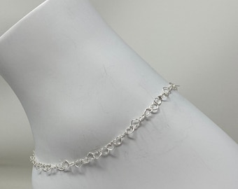 925 Sterling Silver Anklet, Dainty Open Heart Anklet, Minimalist Silver Anklets for Women, Gift For Her, 925 Silver Heart Anklet