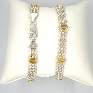 Sterling Silver Bracelet, Two Tone Mesh Bracelet. Gold Silver Nail Head Mesh Silver Bracelet, Minimalist Bracelet Made in Italy