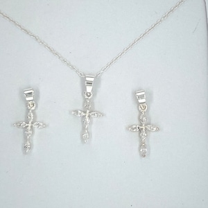 925 Sterling Silver Cross Pendant Decorated With Marquis Cut Faceted Diamond CZ Stone. Silver Cross Necklace, Cross Necklace Charm.
