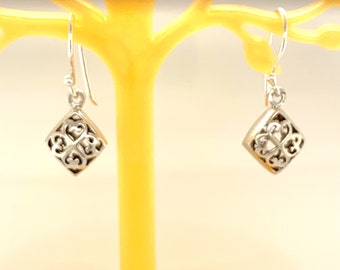 925 Sterling Silver Earrings , Minimalist Earrings Light Antique Hearts of Diamond French wire Drop Earring| Best Holidays Gift