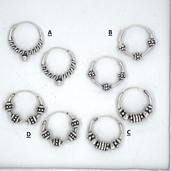 Pair of 925 Sterling Silver Dainty Beaded Patterned Minimal Hoop Earrings Pair of 925 Sterling Silver Dainty Beaded Patterned Minimal Hoop Earrings