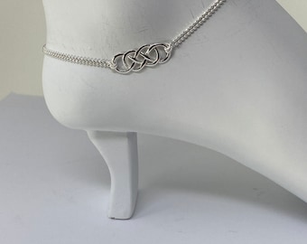925 Sterling Silver Anklet, 2 Strand Bead Chain With Celtic Design 9+1 Inch Anklet With Extension, Minimalist Celtic Anklet Gift For Her