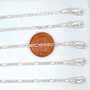 925 Sterling Silver Chain. 16 inch Figaro Chain with Marina Link . Very Strong Pendant Chain.  Sterling Silver Italian Link Chain.