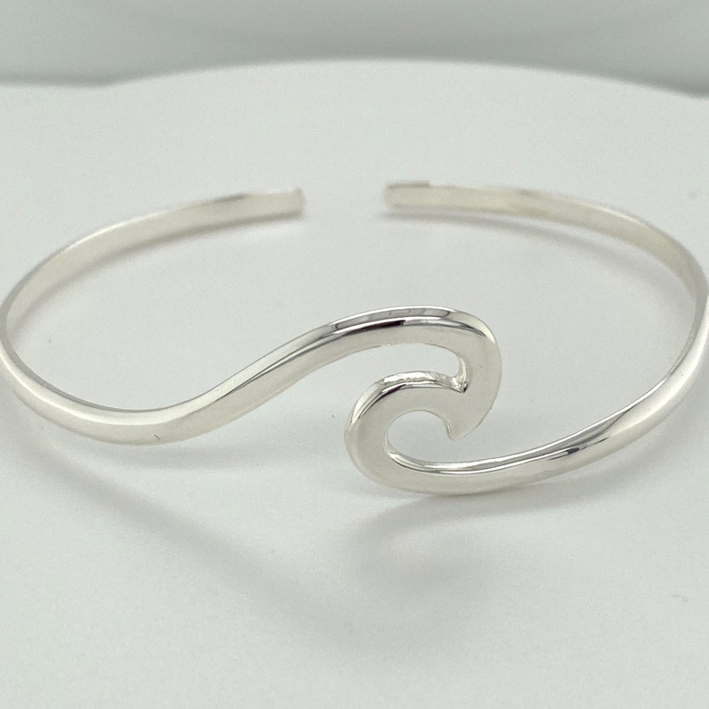 925 Sterling Silver Bangle, Sterling Silver Surf Wave Cuff Bangle. Adjustable Beach Wave Bangle, Hallmark 925 Sterling Silver Jewelry image 5