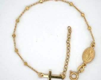 Sterling Silver Vermeil Gold Rosary Bracelet, 14 Kt Gold Overlay Sterling Silver Virgin Mary Bracelet .First Communion Bracelet 7&#39;&#39;+11/2inch