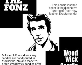 De Fonz mashed up hand gegoten hout Wick 100% soja kaarsen throwback Edition 9 ounce of 16 ounce glazen pot met deksel Wax smelt